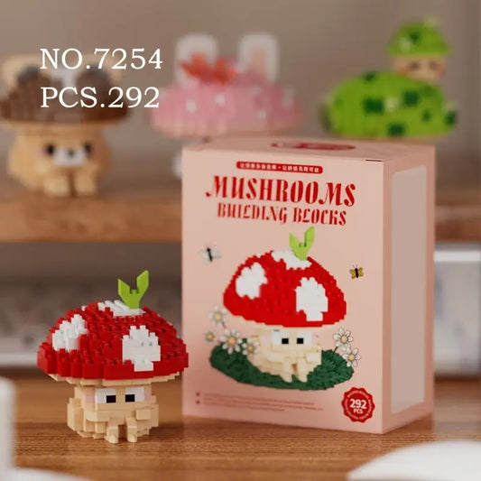 Cute Mushroom Series Tabletop Ornament Building Blocks.
