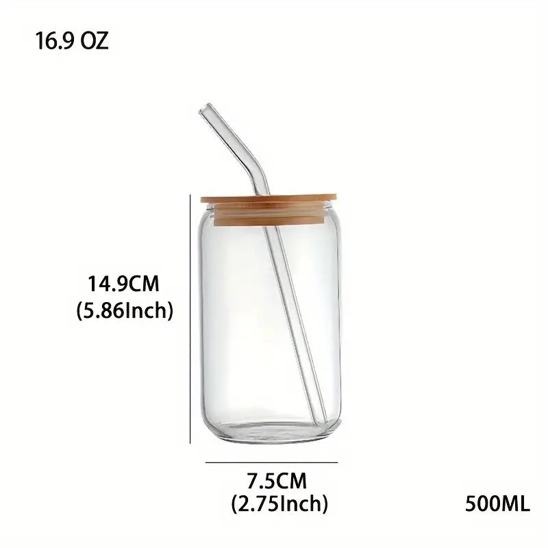 16.9oz Glass Tumbler featuring a Bamboo Lid and Straw.