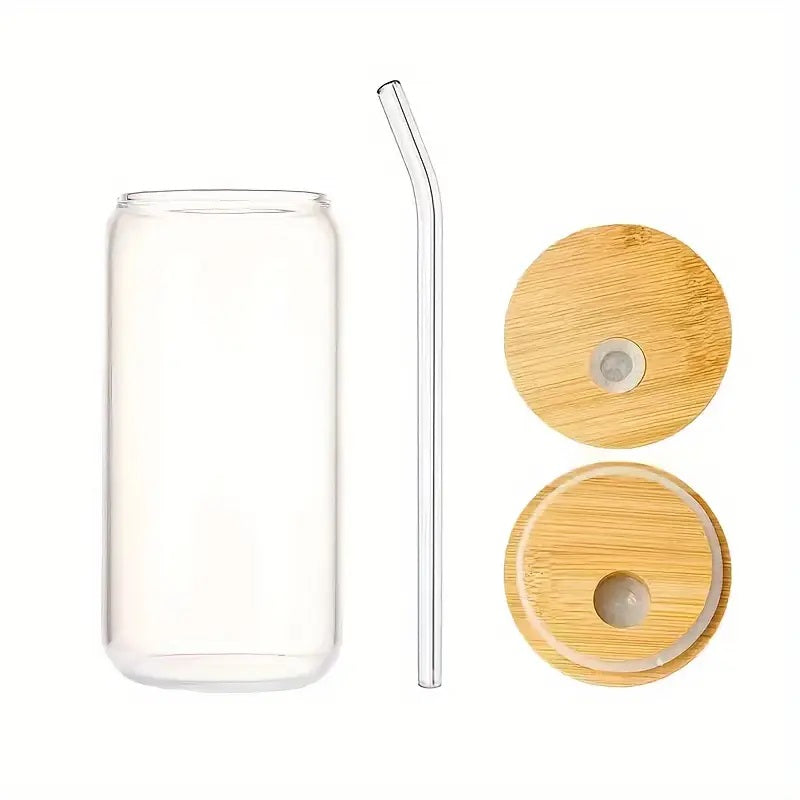 16.9oz Glass Tumbler featuring a Bamboo Lid and Straw.