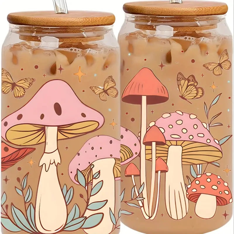 16.9oz Glass Tumbler featuring a Bamboo Lid and Straw.