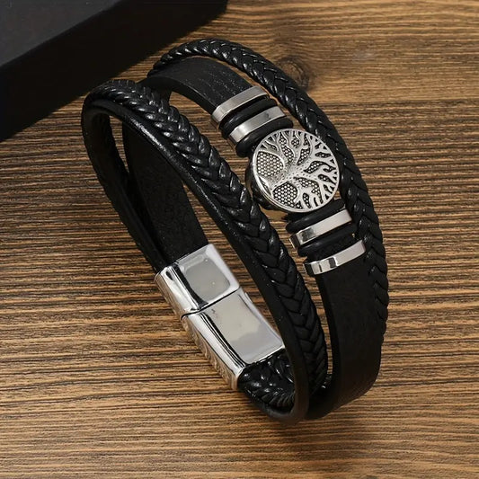 Men’s Minimalist PU Leather Bracelet – Trendy Magnetic Clasp Wristband, Stylish Vegan Leather Jewelry Gift