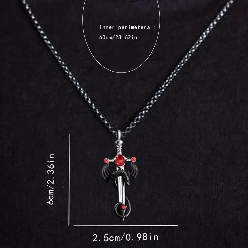 Stainless Steel Dragon Sword Pendant Necklace