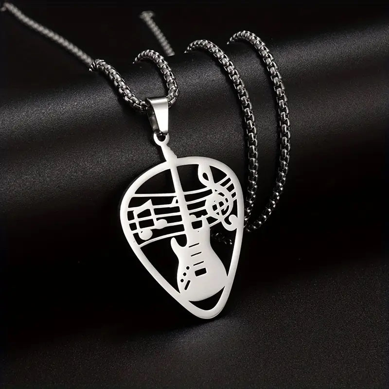 Guitar Pick & Music Note Pendant Necklace