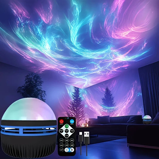 2-i-1 Aurora-projekto and Stjerne-projektor LED-fargeendringslampe