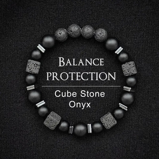 Natural Matte Black Onyx & Cube Stone Bracelet