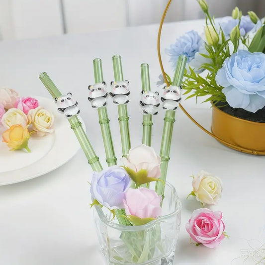 Panda & Bamboo Glass Straw Set