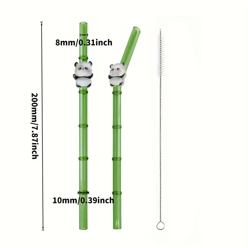 Panda & Bamboo Glass Straw Set