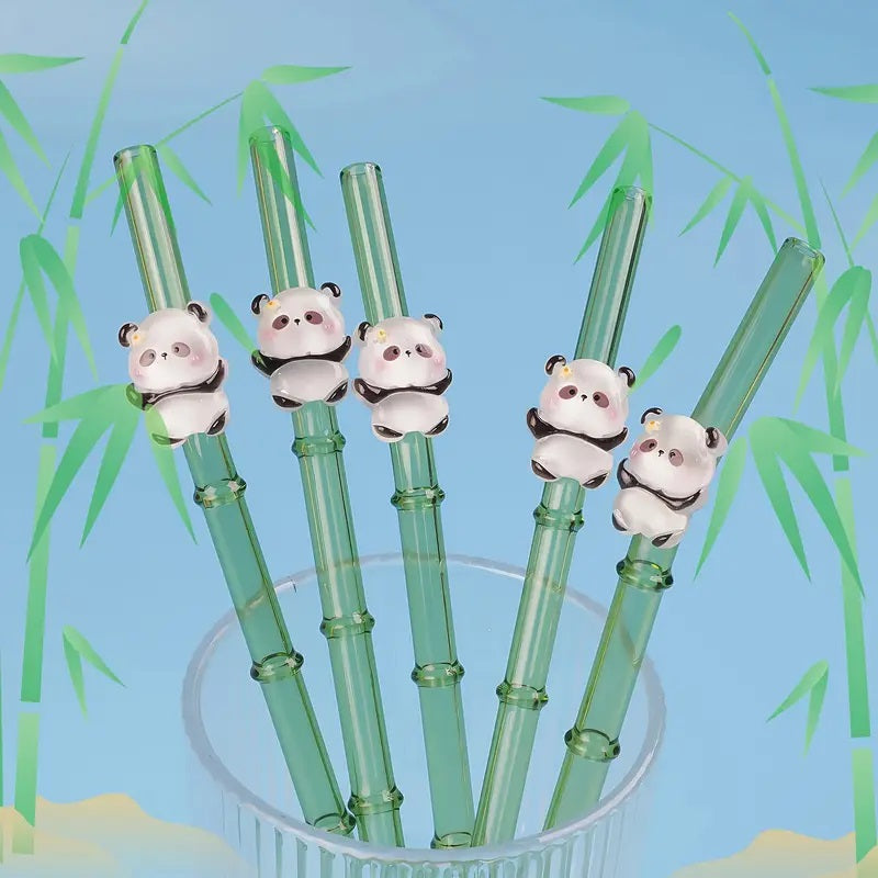 Panda & Bamboo Glass Straw Set
