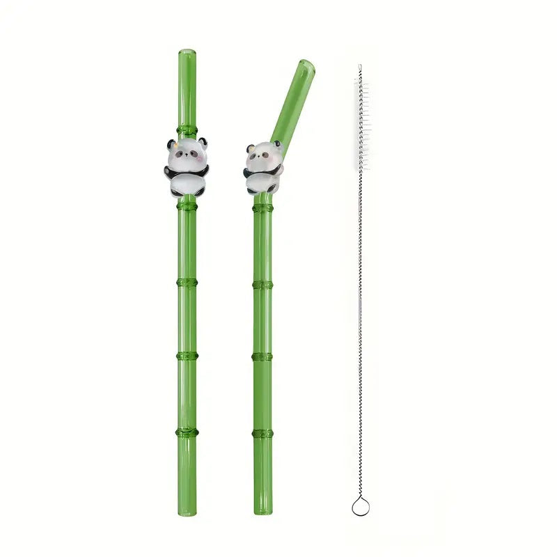 Panda & Bamboo Glass Straw Set