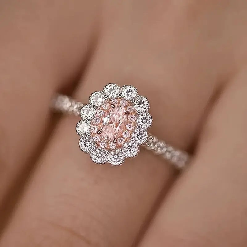 Sølvtone Elegant Ring med Glitrende Rosa Cubic Zirconia