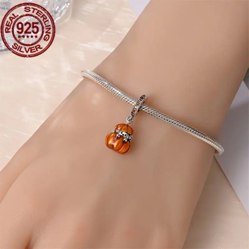 Sterling Silver Cute Little Hedgehog Pumpkin Charm