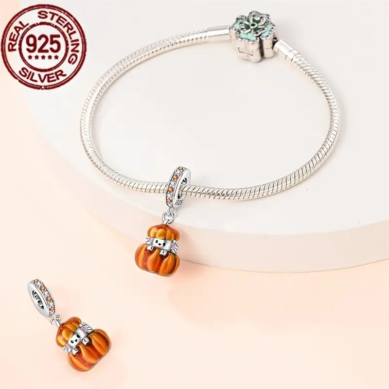Sterling Silver Cute Little Hedgehog Pumpkin Charm