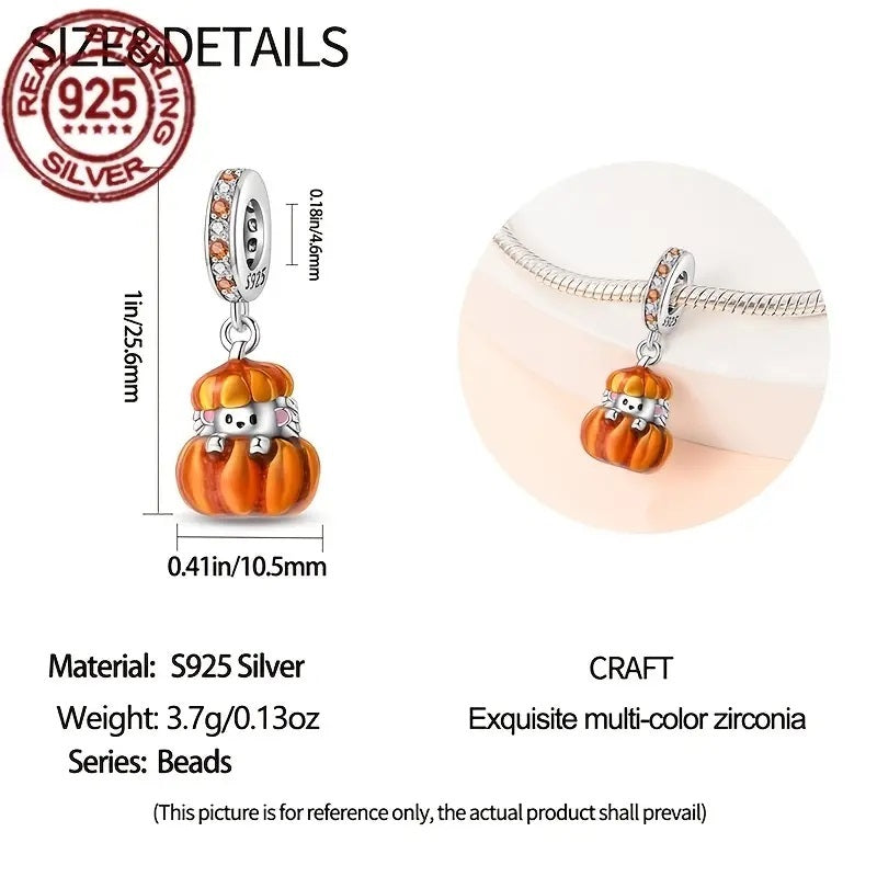 Sterling Silver Cute Little Hedgehog Pumpkin Charm