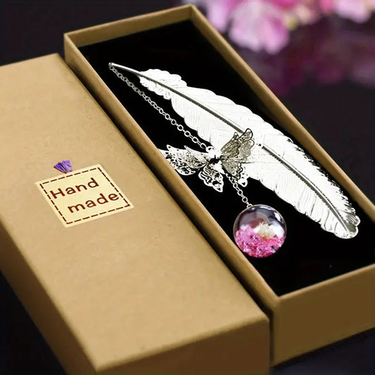 Feather Butterfly Flower Metal Bookmark