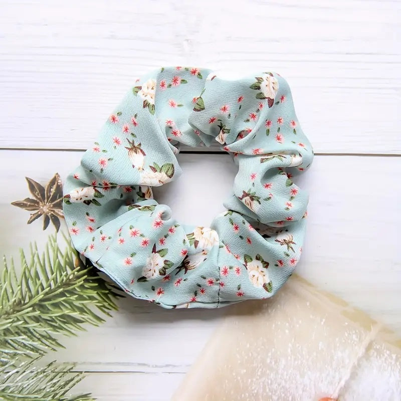 Blue Floral Chiffon Hair Tie
