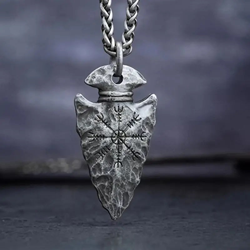 Vintage Viking Pirate Spear Runes Pendant Necklace