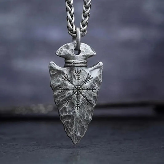 Vintage Viking Pirate Spear Runes Pendant Necklace