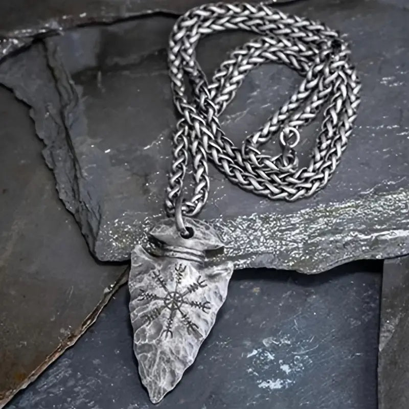 Vintage Viking Pirate Spear Runes Pendant Necklace
