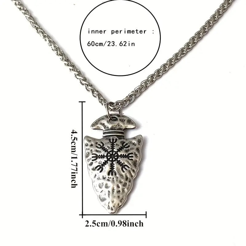 Vintage Viking Pirate Spear Runes Pendant Necklace