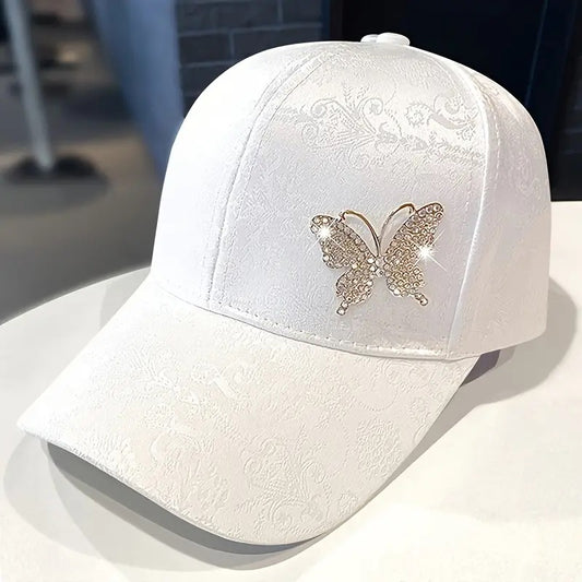 Elegant Butterfly Print Baseball Cap in White