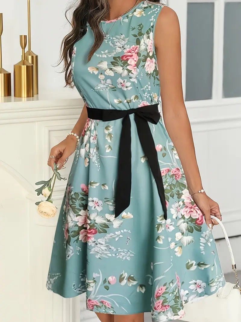 Sleeveless Floral Print A-Line Dress