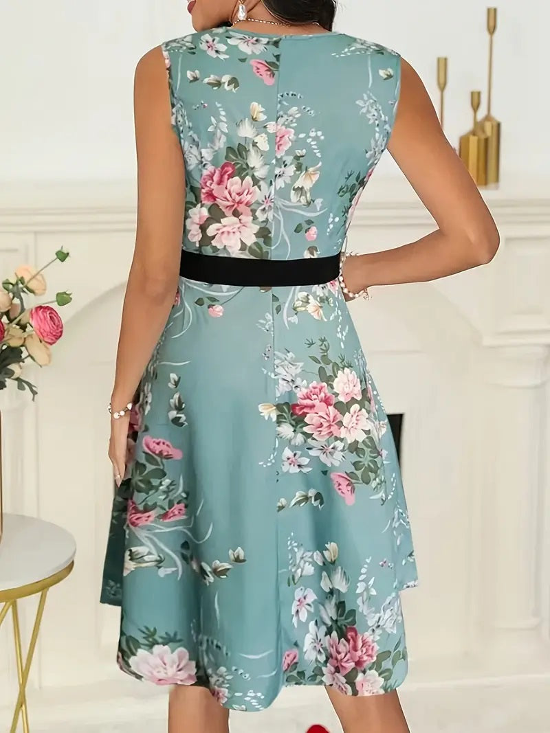 Sleeveless Floral Print A-Line Dress